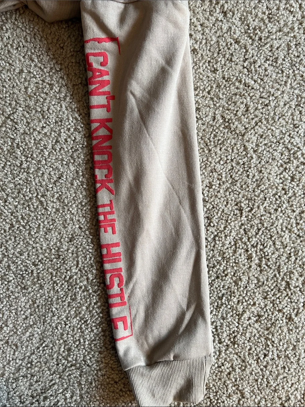Kids Beige Hoodie with 'Can't Knock The Hustle' Graphic